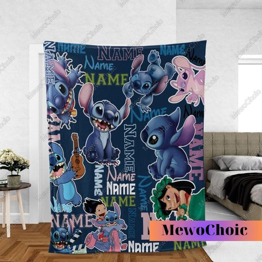 Halloween Lilo Stitch And Angel Blanket, Disney Stitch Blanket, Personalized Stitch Blanket, Disney Halloween Decor, Stitch Blanket