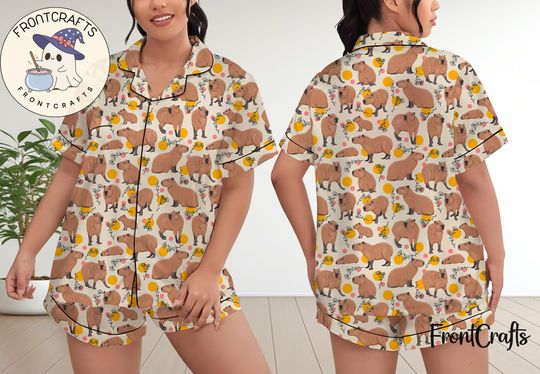 Capybara Pajamas Short Set, Capybara Pajamas Set, Holiday Pajamas Set, Pajamas Pants, Women Pajamas, Sleepwear Pyjamas