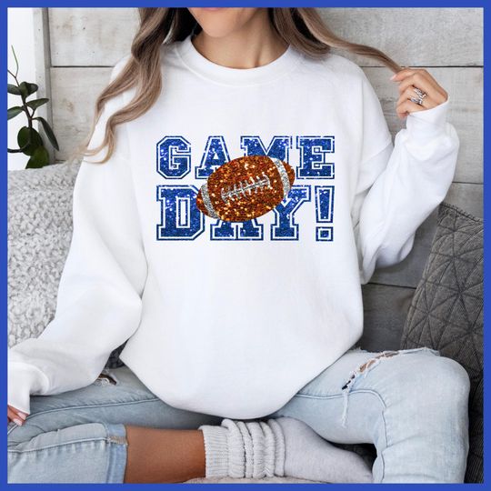 Game Day Sweatshirt, Fancy Game Day Football Sweatshirt, Girly Football Sweatshirt, Royal Blue Football Colors, Game Day Party Sweatshirt