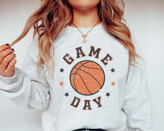 Discover Game Day Basketball Sweatshirt, Basketball Crewneck, Basketball Shirts, Game Day Basketball Sweater, Retro Basketball Game Tops