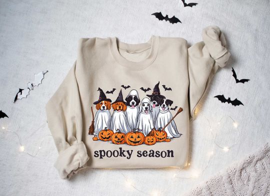 Discover Spooky Dog Season Sweatshirt, Halloween Dog Sweatshirt, Halloween Dog Lover Shirt, Dog Mom Sweatshirt, Halloween Dog Dad Sweatshirt