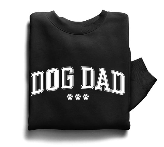 Dog Dad Sweatshirt jumper. Varsity college style Dog Dad text & paw prints. Mens dog dad crewneck sweater. Dog dad Fathers day birthday gift