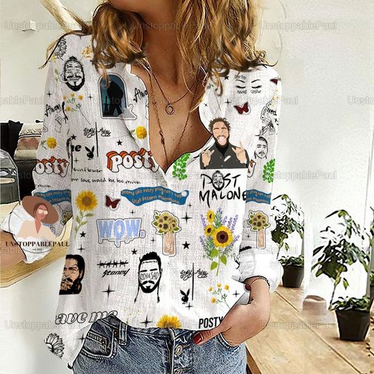 Post Malone Linen Shirt, Posty Howdy Linen Blouse, Post Malone Tshirt, Posty Howdy Tshirt, Post Malone Merch, Blouses Tops Women