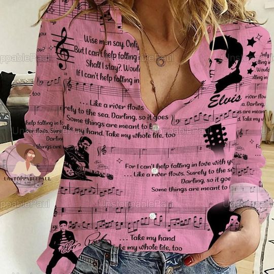 Discover Elvis Presley T Shirt, Elvis Presley Linen Shirt, Elvis Linen Blouse, Elvis King Women Blouses, Rock And Roll Shirt, Button Up Shirt