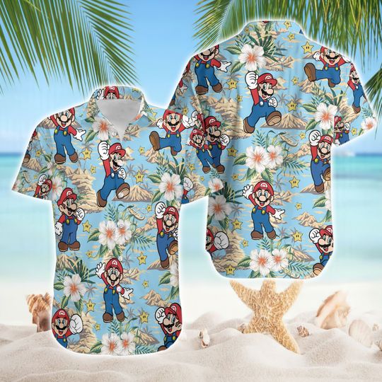Discover Mario Summer Hawaiian Shirt, Super Mario Hawaiian Shirt, Summer Beach Shirt, Mario Birthday Shirt Gamer Gift, Family Vacation 2024 Shirt
