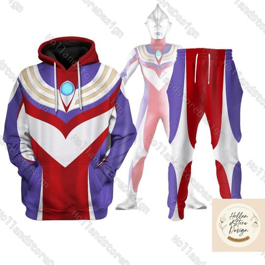Discover Halloween Ultraman Tiga Cosplay Costume 3D Hoodie, Ultraman Jogger Pants, Superhero Sweatshirt, Halloween T Shirt Men, Trick Or Treat