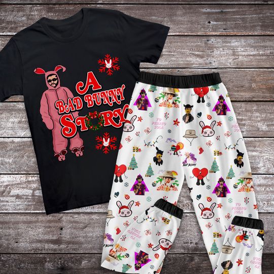 A Bad Bunny Story Pajamas Set, Family Pajamas, Family Christmas Pajamas Set.