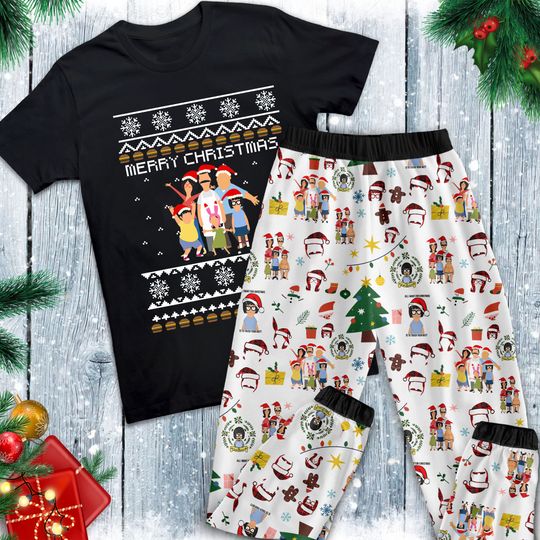 Bobs Burger Holiday Pajamas Set, Bobs Burger Family Pajamas, Bobs Burger Family Christmas Pajamas Set.