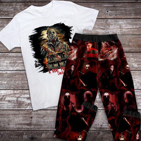 A Real Man Will Chase After You Pajamas Set, Horror Movie Halloween Pajamas, Michael Myers Pajamas Set