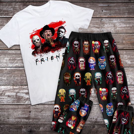 Friends Characters Horror Movie Pajamas Set, Friends Characters Halloween Pajamas, Horror Movie Pajamas Set, Michael Myers Pajamas Set