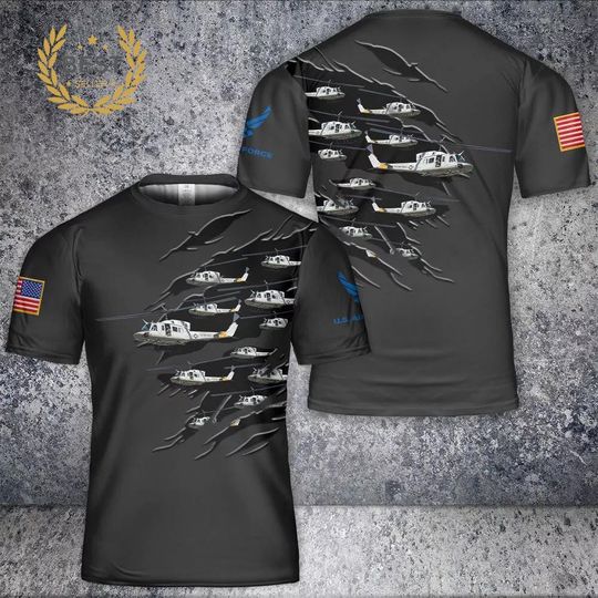 Discover US Air Force Bell UH-1N Twin Huey T-Shirt Military Tee Gift For Dad Father's Day