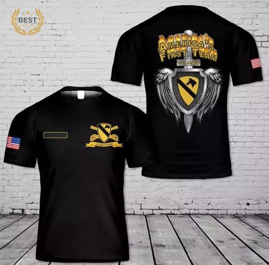 Custom Name US Army 1st Cavalry Division First TeamT-Shirt All Size 3D Shirt