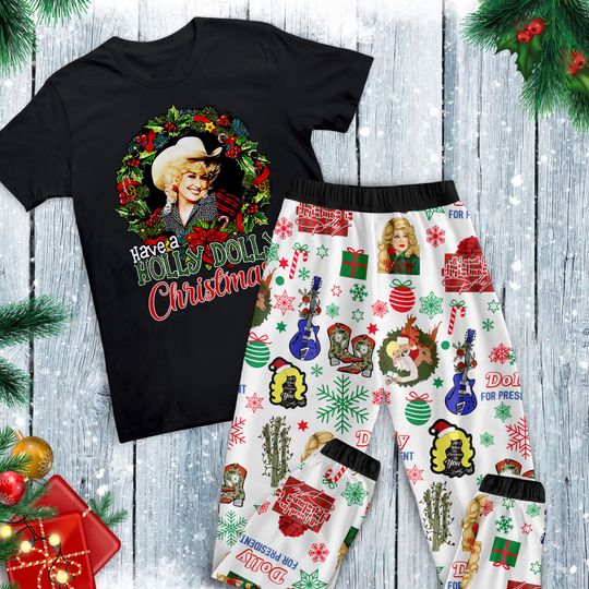 Dolly Parton Pajamas Set, Holly Dolly Family Pajamas, Family Christmas Pajamas Set.