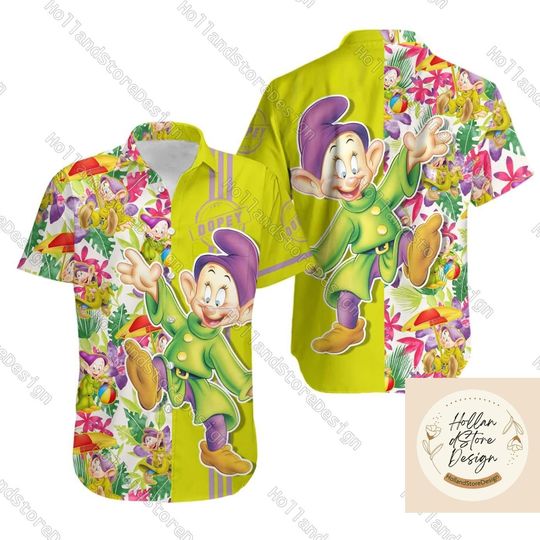 Halloween Dopey Hawaiian Shirt, Dopey Button Shirt, Dopey Seven Dwarfs Shirt, Disney Princess, Hawaii Party Shirt, Dopey Summer Shirt