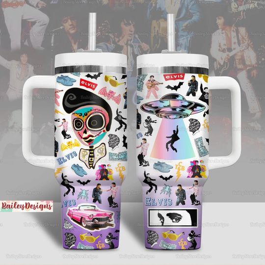 Elvis Presley Tumbler 40Oz, Rock And Roll Tumbler Cup, Elvis King Merch Coffee Tumbler, Elvis Presley Drink Tumbler, Gift For Elvis Fan