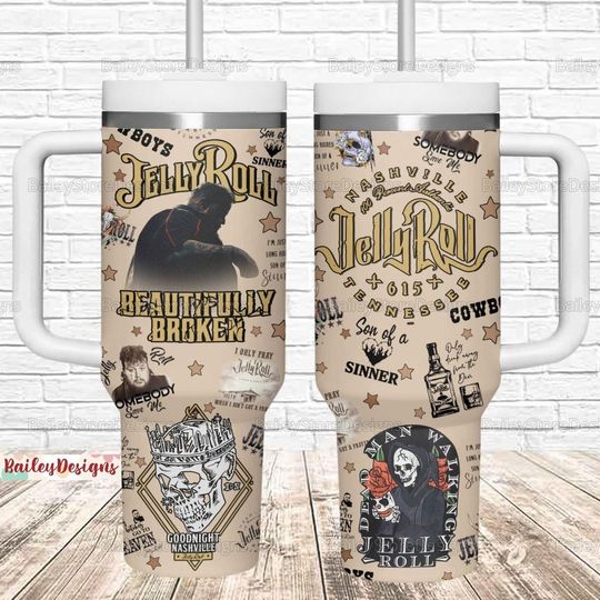 Jelly Roll Tumbler 40 Oz, Jelly Roll 2024 Tour Tumbler Cup, The Beautifully Broken Tour Tumbler, Western Country Coffe Tumbler