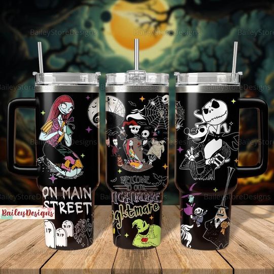 Nightmare Christmas Tumbler 40 Oz, Jack And Sally Tumbler Cup, Oggie Boggie Coffee Tumbler, The Pumpkin King Tumbler, Halloween Gift