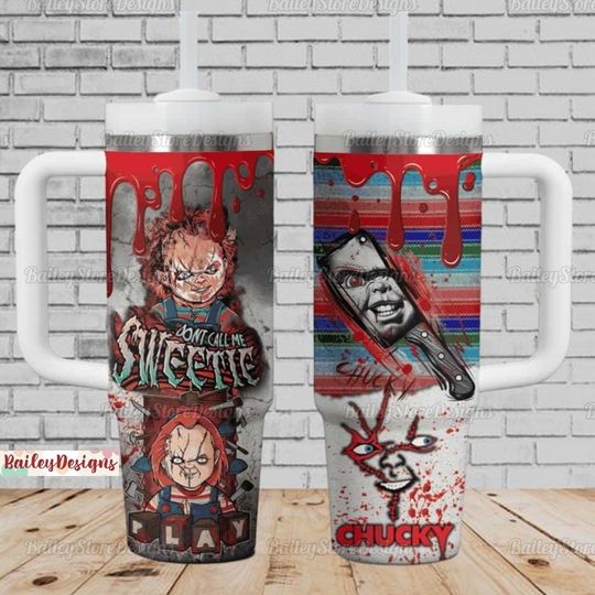 Halloween Chucky Childs Play 40oz Tumbler, Chucky Horror Tumbler Cup, Chucky And Tiffany Tumbler, Chucky Doll Stainless Tumbler