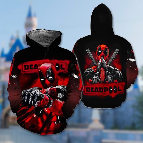 Superhero Deadpool Hoodie, Deadpool & Wolverine Movie 3D Adult T-shirt Hoodie, Deadpool All Over Print Shirt, Deadpool Hoodie Gift