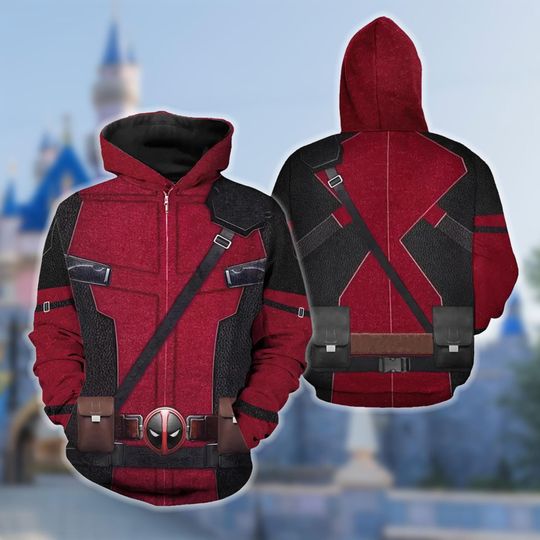 Deadpool 3D Costume Hoodie, Anti Hero Character Cosplay Costume Hoodie, Halloween 3D Cosplay Outfit, Movie Character All Over Print Shirt