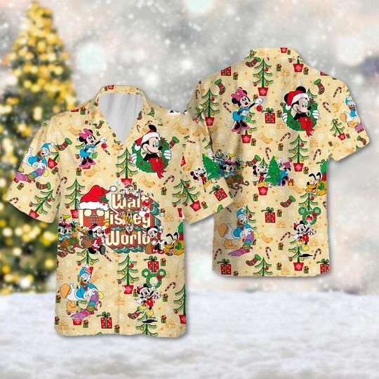 Discover Mickey & Friends Santa Hat Hawaii Shirt, Mickey Mouse Christmas Hawaiian Shirt, Minnie Mouse Xmas Party Gift, Magic Kingdom Shirt