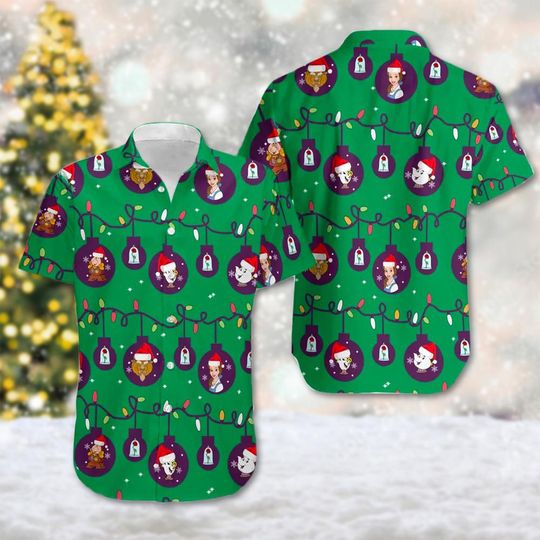 Discover Beauty And The Beast Christmas Light Hawaiian Shirt, Belle Princess Christmas Holiday Hawaii Shirt, Beauty And Beast Xmas Party Shirt