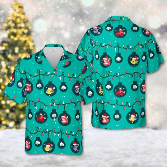 Discover The Little Mermaid Christmas Hawaii Shirt, Ariel Princess Button Up Shirt, Ariel Christmas Hawaiian Shirt, Princess Xmas 3D All Over Print