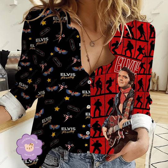 Discover Elvis Presley Shirt, Elvis Presley Women Casual Shirt, Elvis Presley Fan Shirt, King Of Rock And Roll Shirt, Elvis Presley Linen Blouse