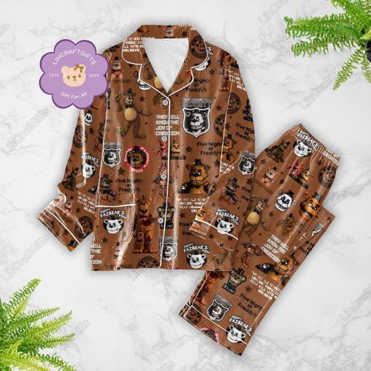Halloween Five Nights At Freddy Pajamas, Fnaf Pajamas Set, Horror Movie Sleepwear, Freddy Fazbear Shirt, Scary Video Game Pajamas