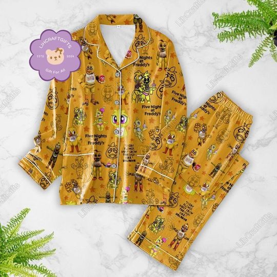 Halloween Five Nights At Freddy Pajamas, Fnaf Chica Pajamas Set, Halloween Pajamas Set, Fnaf Sleepwear, Horror Movie Pyjamas