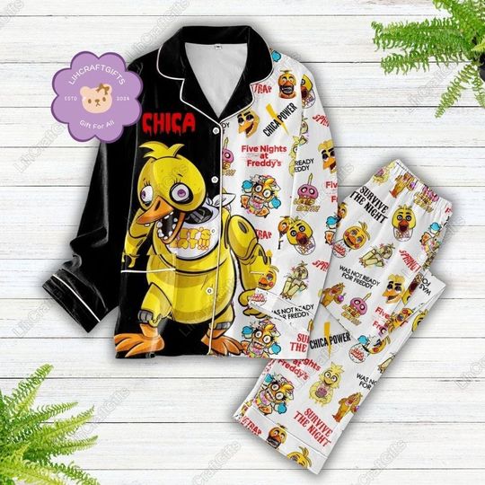 Halloween Five Nights At Freddy's Characters Pajamas, Chica Pajamas Set, Fnaf Women Pajamas, Horror Movie Shirt, Video Game Pajamas