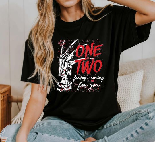 Discover Horror Freddy Shirt, One Two Freddy's Coming For You Sweatshirt, Horror Halloween Shirt, Scary Movie T-shirt, Horror Night Party Shirt