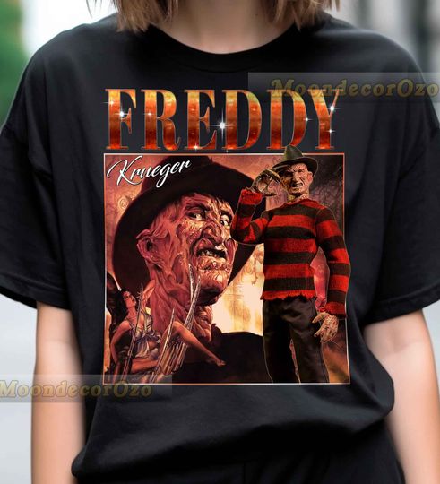 Limited Vintage Freddy Krueger Tshirt, Freddy Krueger Hoodie, Freddy Krueger Sweatshirt, Freddy Krueger Rock Style Bootleg Tee