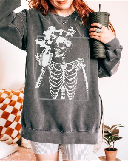 Discover Comfort Colors Coffee Skeleton Sweatshirt, Nightmare Before Coffee Sweatshirt