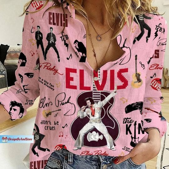 Discover Elvis Presley Linen Shirt, Elvis Presley Linen Blouse, Elvis Presley Women Blouses, Elvis Presley Blouses Tops, Button Down Shirt