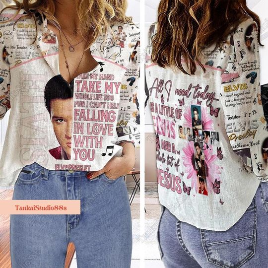 Vintage Elvis Presley Linen Shirt, King Of Rock N Roll Women Blouses, Elvis Presley Shirt In Memory Shirt, Gift For Elvis Fan