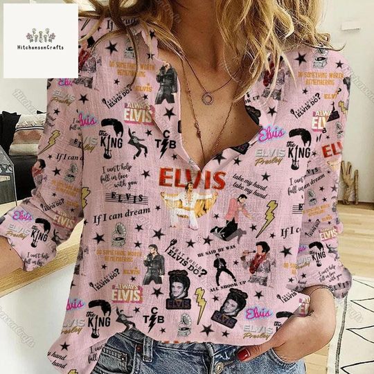 Elvis Presley Linen Shirt, Elvis Presley Button Down Shirt, Women Blouses, Linen Blouse, Elvis Presley Shirt, Elvis Presley Lover Gift