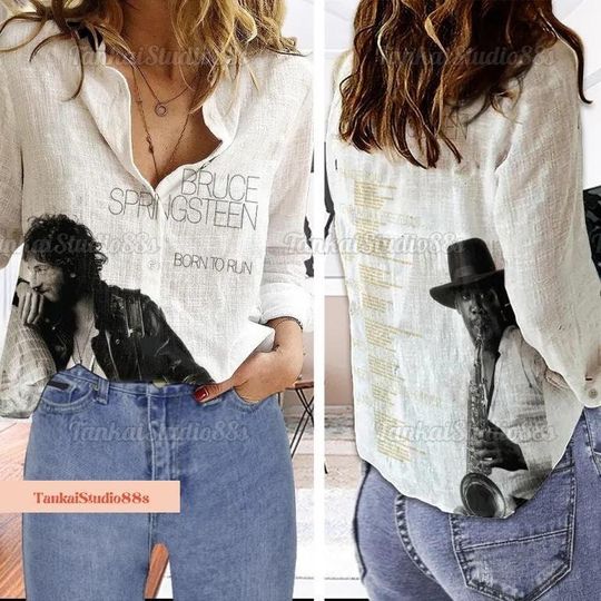 Bruce Springsteen 2024 Tour Linen Shirt, Bruce Springsteen Women Blouses, Springsteen Rock Tour Shirt, Bruce Springsteen Fan Gift