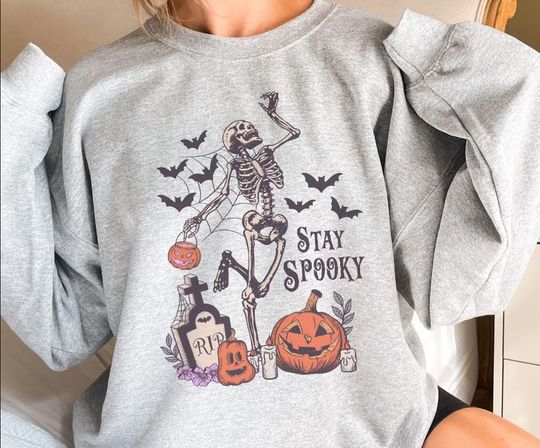 Cute Retro Alternative Boho Halloween Sweatshirt,Vintage Horror Movie Graphic  Sweatshirt