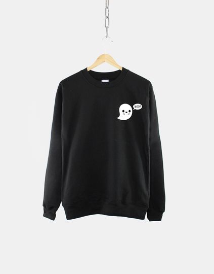 Discover Halloween Ghost Crew Neck Pocket Print Sweatshirt - Cute Ghost Halloween Sweatshirt