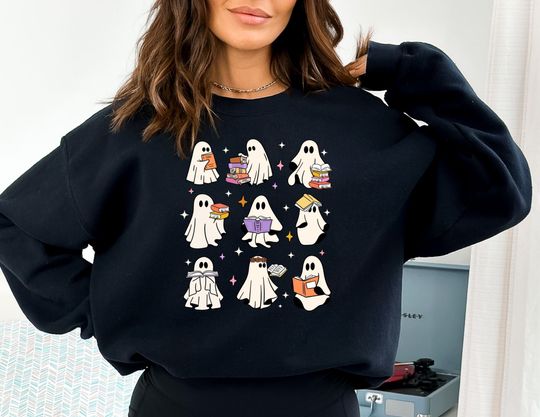Discover Bookish Halloween Sweatshirt, Ghost Reading Books Sweatshirt, Librarian Sweater