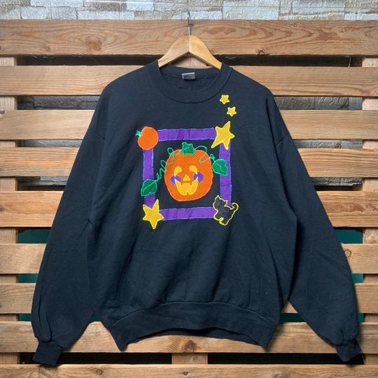Discover Vintage Halloween Pumpkin Sweatshirt Halloween Pullover Sweater Halloween Crewneck