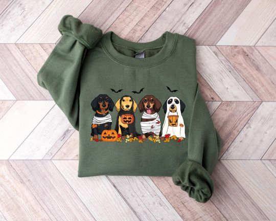 Discover Halloween Dog Sweatshirt, daschund Ghost Dogs sweatshirt, Halloween Sweatshirt