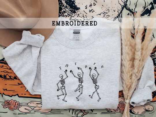 Discover Dancing Skeleton Sweatshirt, Spooky Season Shirt, Funny Halloween Sweater