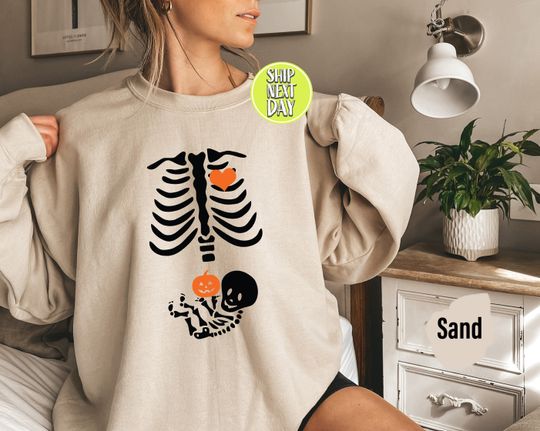Skeleton Halloween Maternity Sweatshirt  , Funny Pregnancy Announcement  Sweatshirt
