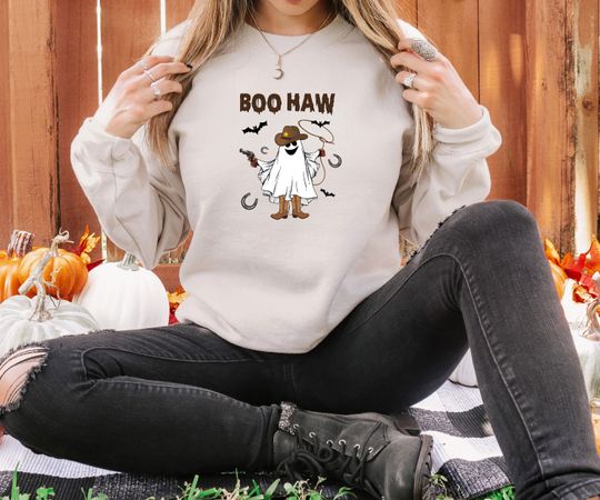 Discover Halloween Boo Haw Sweatshirt, Retro Halloween Sweatshirt, Vintage Halloween Sweatshirt