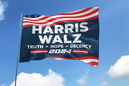 Discover Harris Walz Truth Hope Decency Flag, Kamala Harris Tim Walz President VP 2024 US Election Flag, Vote Blue Flag, Vote Harris Walz Flag