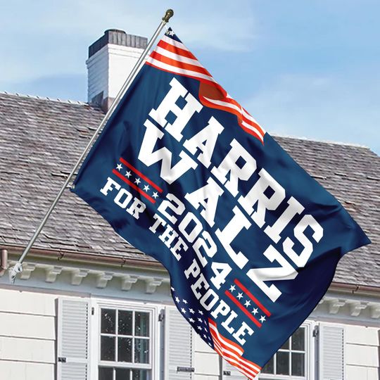 Discover Kamala Harris Tim Walz President VP 2024 US Election House Flag, Vote Harris Walz House Flag, Patriotic Flag, Democracy Sign House Flag