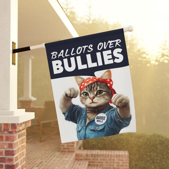 Ballots Over Bullies House Flag, Double Side Printed, Cat Lady Flag, Rosie the Riveter, Vote Blue, Kamala Harris, Pro Choice Flag