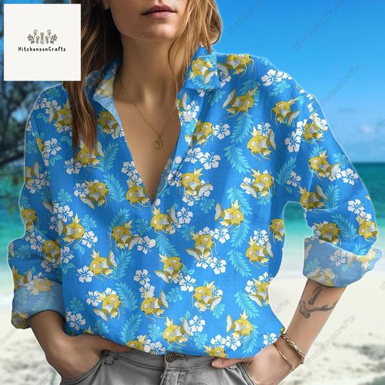 Magikarp Blouses Shirt, Magikarp Button Down Shirt, Magikarp Women Blouses, Magikarp Blouse, Magikarp Shirt, Magikarp Movie Lovers